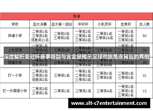 深度解析美冠杯赛事级别与含金量揭示足球劲旅角逐背后的真相 深度解析美冠杯赛事级别与含金量揭示足球劲旅角逐背后的真相